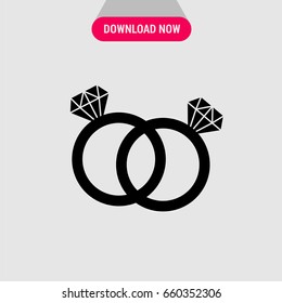 Two rings vector icon, Rings with the briliants symbol. Simple, modern flat vector illustration for mobile app, website or desktop app  