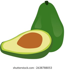 two ripe avocados one split on a white background