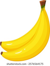 Two ripe bananas are laying on a white background, forming a beautiful yellow crescent shape, perfect for healthy eating and tropical themes