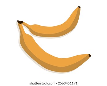 Two ripe bananas lying on a white background. A simple and clean representation of nutritious fruits. Perfect for healthy eating, diet, and food-related visuals