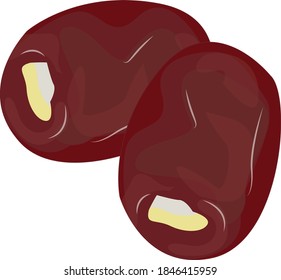 
Two ripe brown dates with highlights