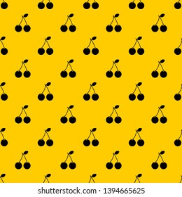 Two ripe cherry berries pattern seamless vector repeat geometric yellow for any design