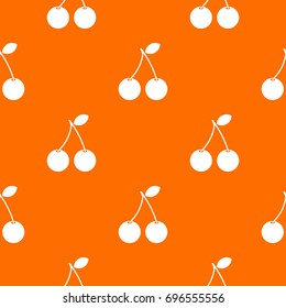 Two ripe cherry berries pattern repeat seamless in orange color for any design. Vector geometric illustration