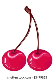Two ripe juicy berries of a sweet cherry
