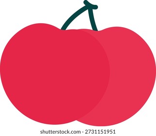 Two ripe red cherries with stems