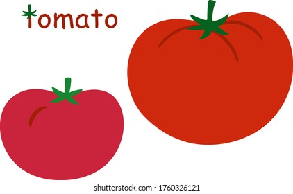 Two ripe red tomatos and the inscription. Natural organic farm food. Flat vector stock illustration  Fresh tomato isolated on a white background. 