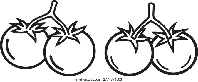 Two ripe tomatoes on vine, healthy food ingredient, garden fresh produce illustration.