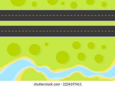 Two roads in the forest top view