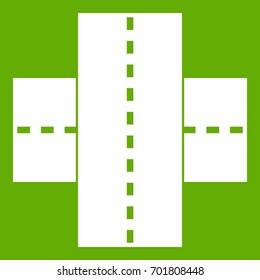 Two roads icon white isolated on green background. Vector illustration