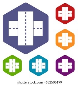 Two roads icons set hexagon isolated vector illustration