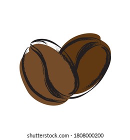 Two roasted aromatic coffee beans sketch, scented grain silhouette, caffeine retro symbol for coffee shop, cafe menu. Hand drawn graphic vector illustration, flat element isolated on white background