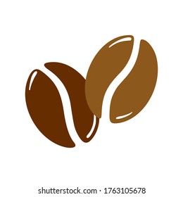 Two roasted coffee beans, caffeine symbol. Hand drawn graphic vector illustration isolated on white background.