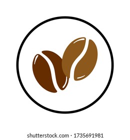 Two roasted coffee beans in a circle, caffeine logo symbol. Hand drawn graphic vector illustration isolated on white background.