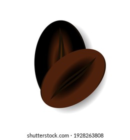 Zwei geröstete Kaffeebohnen mit Schatten. Vektorgrafik für Logo-Design oder -Dekoration