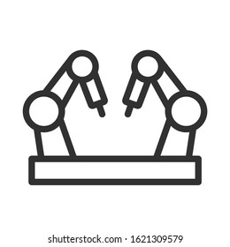 two robotic arm, mechanical hand, linear icon. Editable stroke