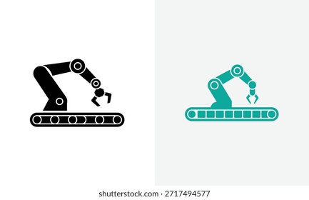 Dois braços robóticos em correias transportadoras em preto e azul-petróleo cores industrial