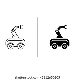 Two robotic arms on movable bases with tools industrial automation concept
