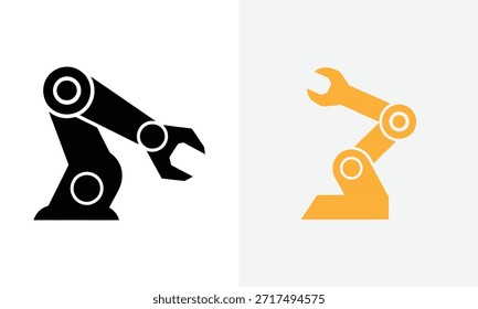 Dos brazos robóticos uno negro uno naranja sobre fondo blanco tecnología de automatización de brazo mecánico industrial