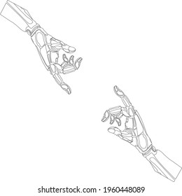 Two robotic hands combining pointing towards each other