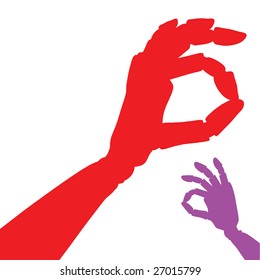 Two robotic hands giving the "okay" sign.