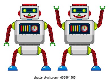 Two robots doing different actions illustration