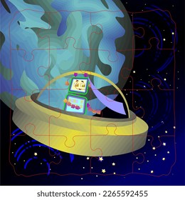 two robots fly in space towards each other