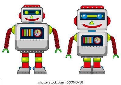 Two robots with happy face illustration