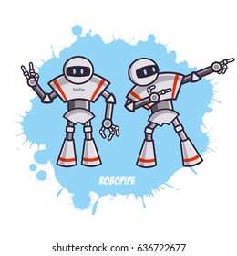 Two robots made of pipes Vector Illustration