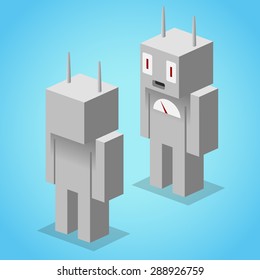 two robots on blue background