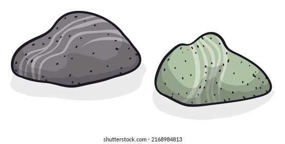 Two rock chunks with stripes. Design in cartoon style isolated over white background.