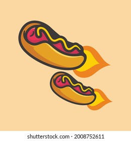 Two rocket hotdog with mustard fun cartoon style illustration colorful design vector