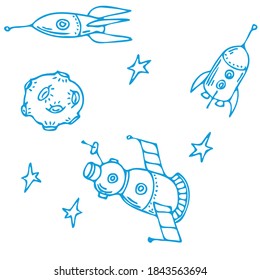  Two rockets and one satellite contour drawing
