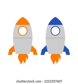 ZWEI ROCKETS (ORANGE, BLAU) VEKTORGRAFISCHILLUSTRATION FÜR KINDER EINZELN AUF WEISS
