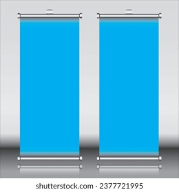Two roll up banners. 3d illustration isolated on blue background