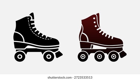 Two roller skates, one black and one red, with white laces and details on a light gray background.