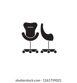 Two rolling armchairs black vector concept icon. Two rolling armchairs flat illustration, sign
