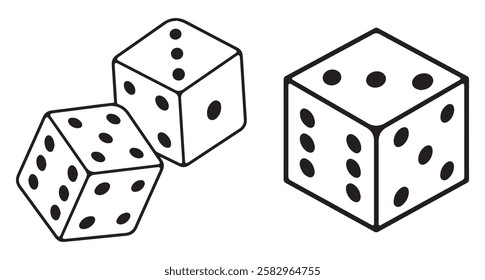 Two Rolling Dice Black And White Vector Illustration eps File.