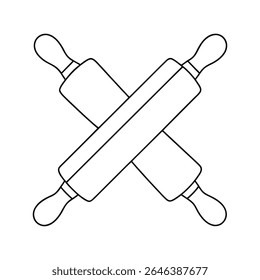 Dois alfinetes cruzados, ilustração de arte. Ícone do equipamento de cozedura e cozedura. Utensílios de cozinha, ferramentas de pastelaria.