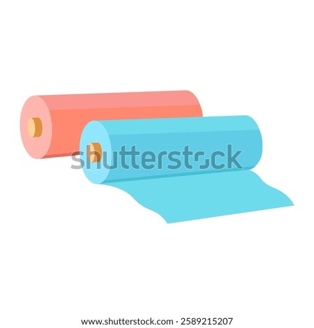 Two rolls of fabric in pink and blue, ideal for sewing projects, craft supplies, or textile backgrounds in design works.
