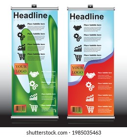 Two Rollup banner design with sample text arrangement 