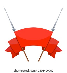 Two roman spears with a red banner on a white background. Ancient Roman dart with a red flag for information. Antique edged weapons illustration vector
