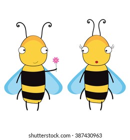 Two romantic bees. Vector illustration.