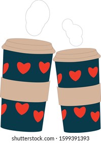 Two romantic cardboard coffee cups for the Valentines day