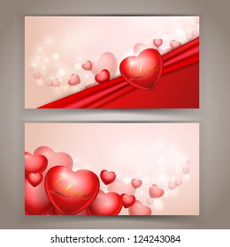 Two romantic cards with hearts. Vector template