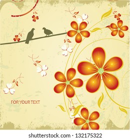 Two romantic doves. Vector image