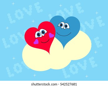 Two romantic hearts on a cloud, the picture for St. Valentine's Day