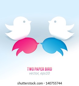 Two romantic paper birds vector