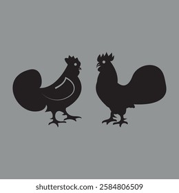 Two Roosters Silhouette Art Design