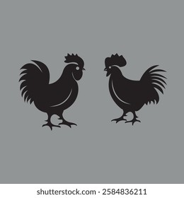 Two Roosters Silhouette Hand-Drawn Design