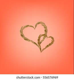 two rope heart on a red background, vector illustration